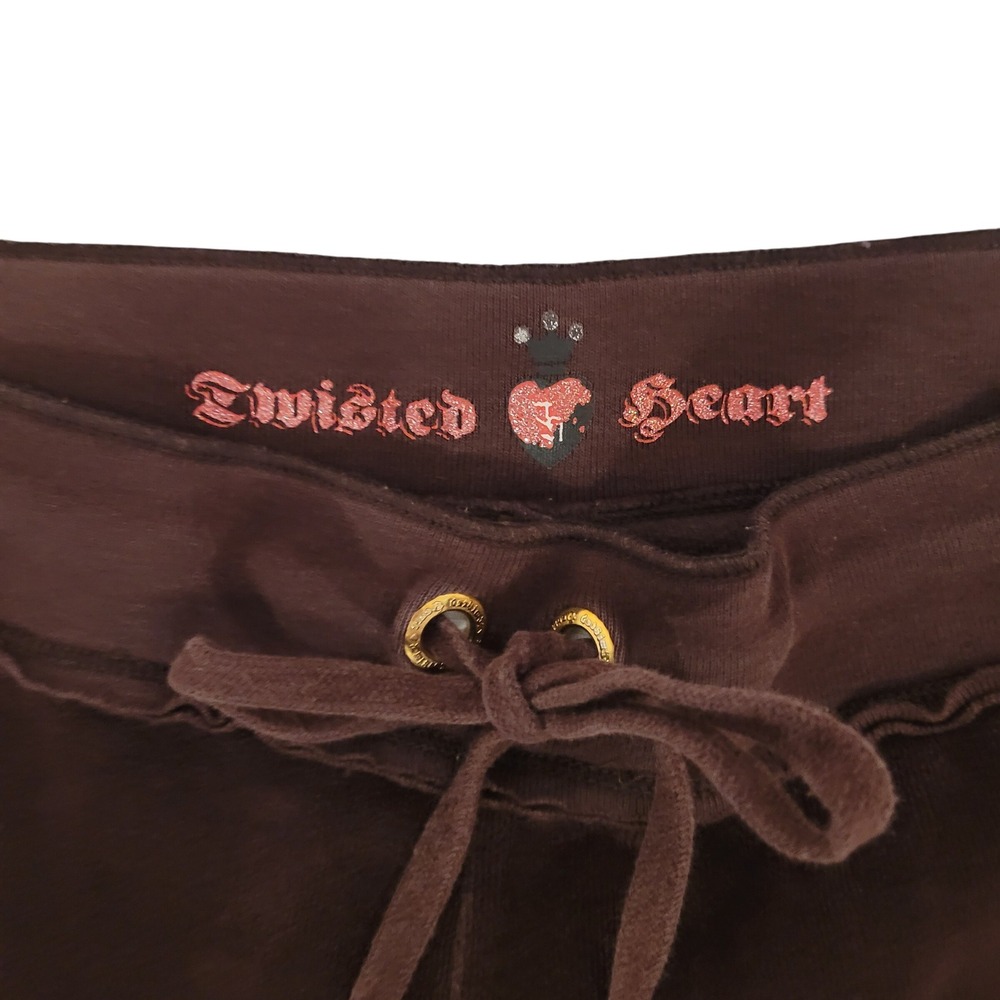 Vintage Twisted Heart Brown Velour‎ Track Pants Sequin Star Slim Flare Low Rise - Picture 5 of 8